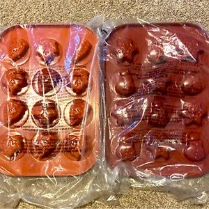 New! Pampered Chef Winter Snowman Snowflake AND Fall Harvest Cake Pan Set Of 2